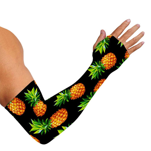 Black Pineapple Pattern Print Sun Protection Arm Sleeves