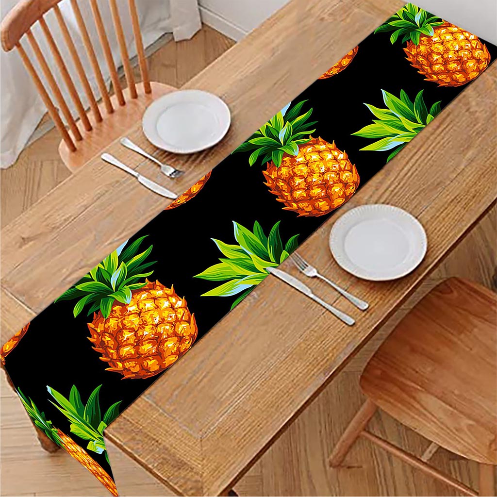 Black Pineapple Pattern Print Table Runner