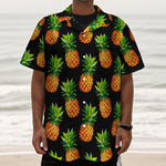 Black Pineapple Pattern Print Textured Short Sleeve Shirt
