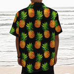 Black Pineapple Pattern Print Textured Short Sleeve Shirt