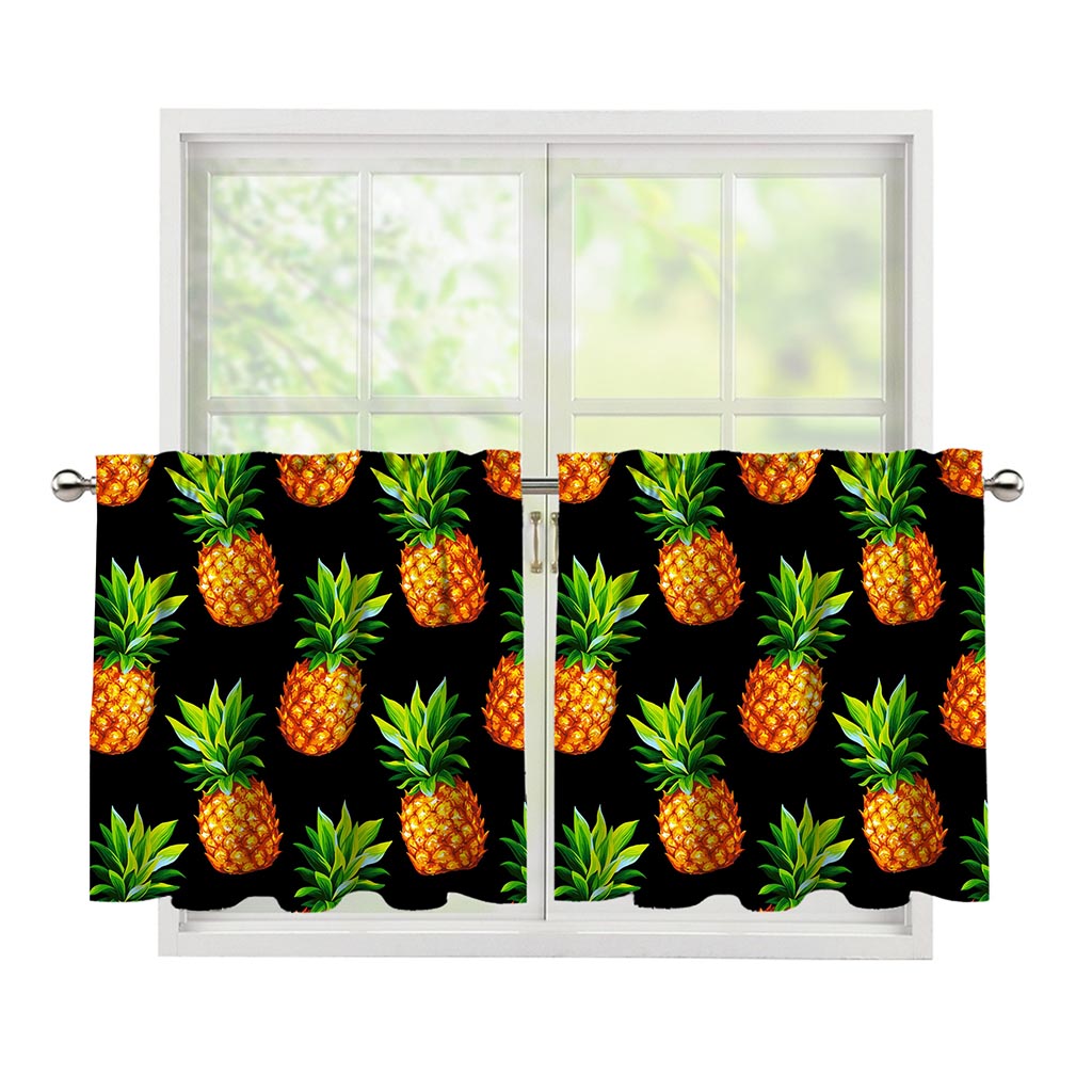 Black Pineapple Pattern Print Tier Curtains