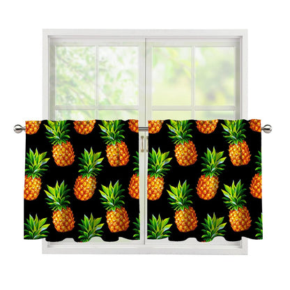Black Pineapple Pattern Print Tier Curtains