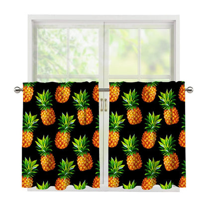 Black Pineapple Pattern Print Tier Curtains
