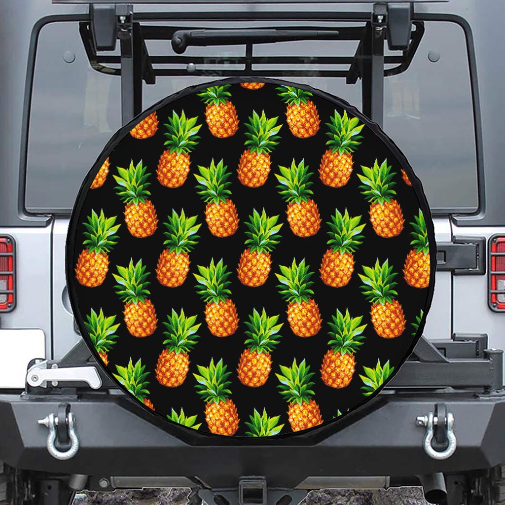 Black Pineapple Pattern Print Tire Cover