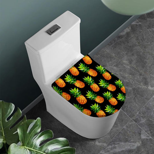 Black Pineapple Pattern Print Toilet Lid Cover