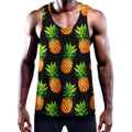 Black Pineapple Pattern Print Men's Workout Tank Top