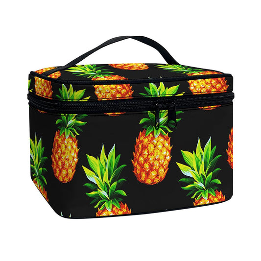 Black Pineapple Pattern Print Travel Makeup Bag