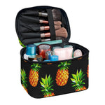 Black Pineapple Pattern Print Travel Makeup Bag