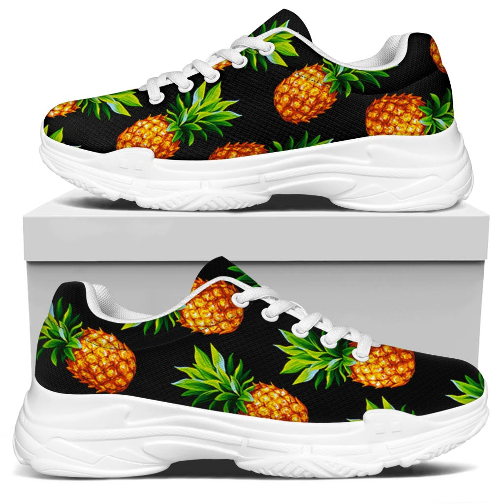 Black Pineapple Pattern Print White Chunky Shoes