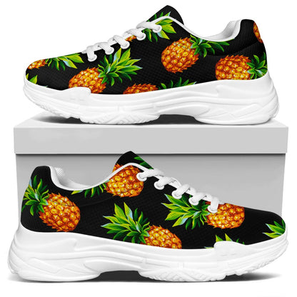 Black Pineapple Pattern Print White Chunky Shoes