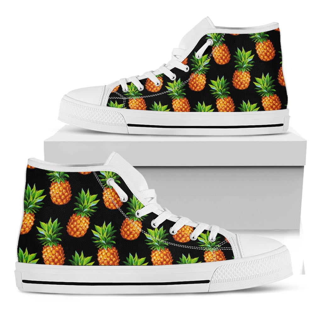 Black Pineapple Pattern Print White High Top Sneakers
