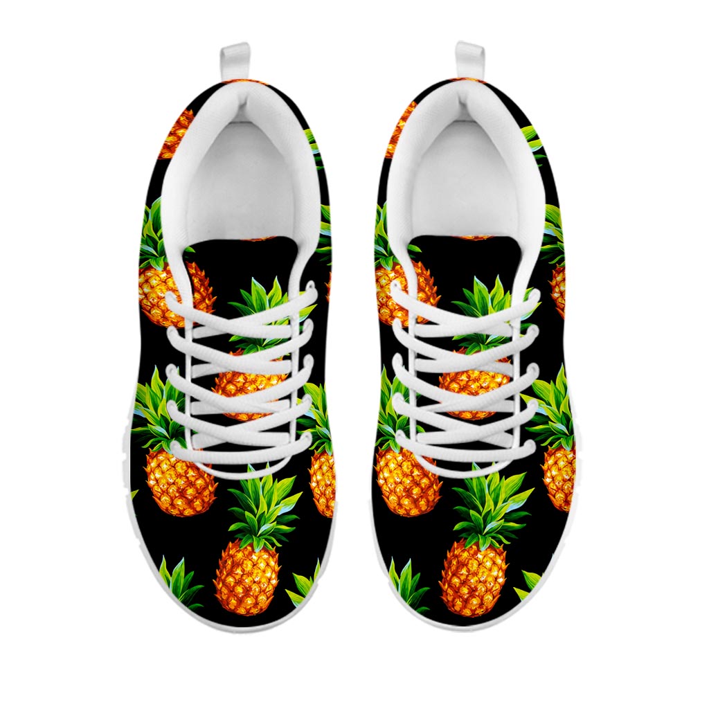 Black Pineapple Pattern Print White Running Shoes