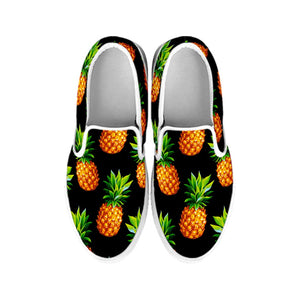 Black Pineapple Pattern Print White Slip On Sneakers