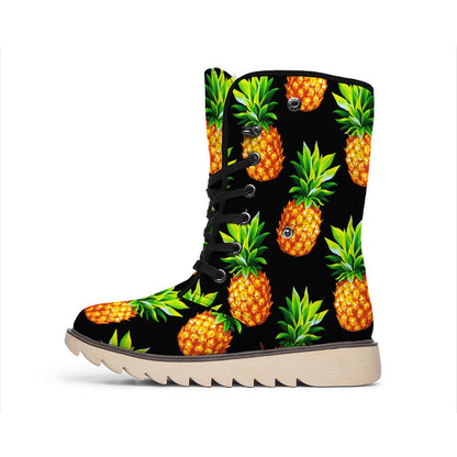Black Pineapple Pattern Print Winter Boots