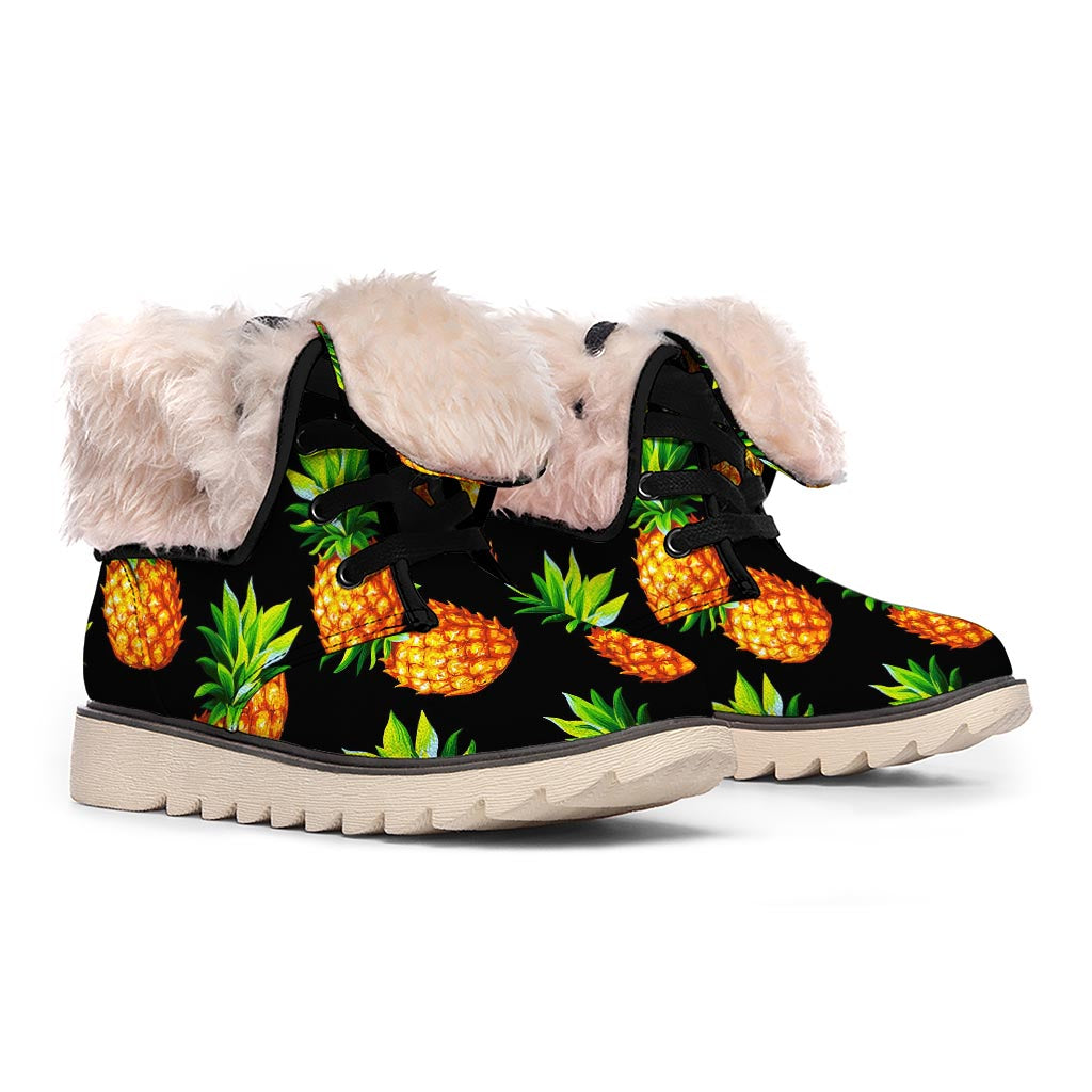 Black Pineapple Pattern Print Winter Boots
