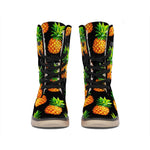 Black Pineapple Pattern Print Winter Boots