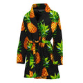Black Pineapple Pattern Print Women's Bathrobe
