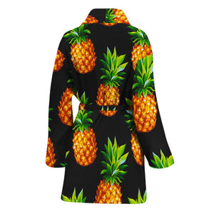 Black Pineapple Pattern Print Women's Bathrobe