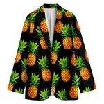 Black Pineapple Pattern Print Women's Blazer