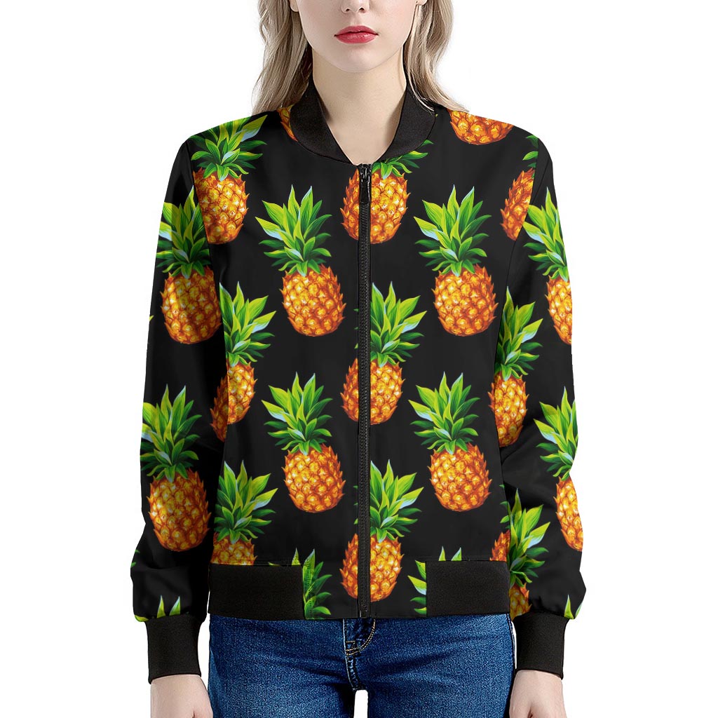 Black Pineapple Pattern Print Women's Bomber Jacket