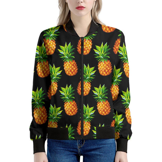 Black Pineapple Pattern Print Women's Bomber Jacket
