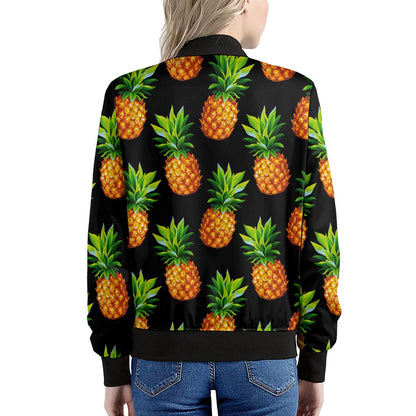 Black Pineapple Pattern Print Women's Bomber Jacket