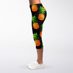 Black Pineapple Pattern Print Women's Capri Leggings