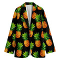 Black Pineapple Pattern Print Women's Cotton Blazer
