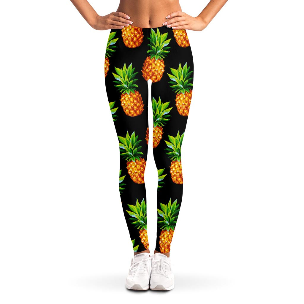 Black Pineapple Pattern Print Women's Leggings