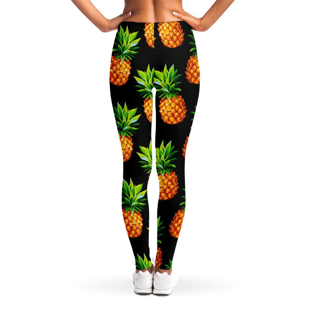 Black Pineapple Pattern Print Women's Leggings