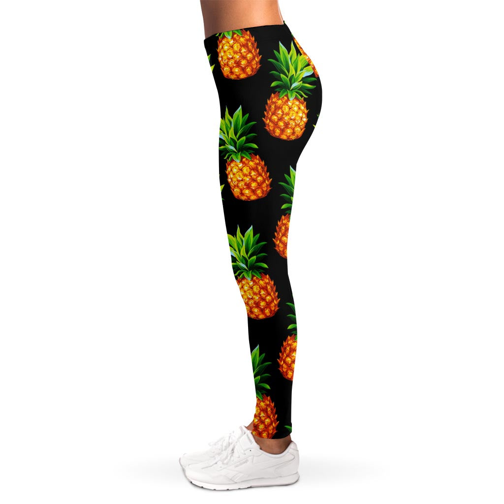 Black Pineapple Pattern Print Women's Leggings