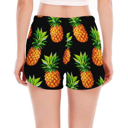 Black Pineapple Pattern Print Women's Split Running Shorts