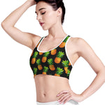 Black Pineapple Pattern Print Women's Sports Bra
