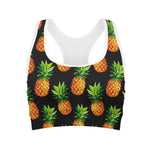 Black Pineapple Pattern Print Women's Sports Bra