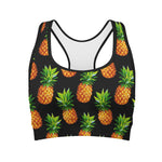 Black Pineapple Pattern Print Women's Sports Bra