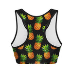 Black Pineapple Pattern Print Women's Sports Bra