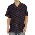 Black Pink And Blue Argyle Pattern Print Aloha Shirt