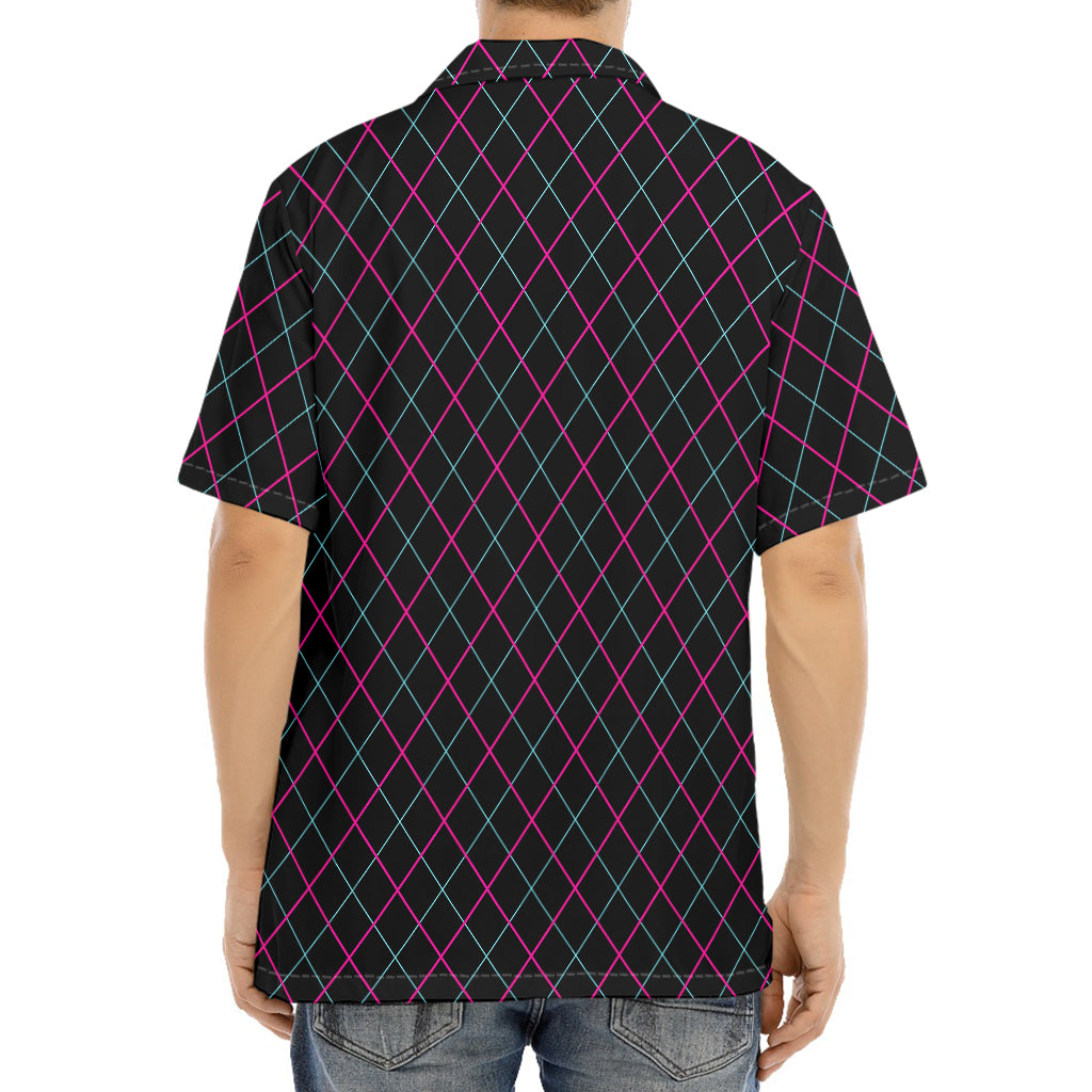 Black Pink And Blue Argyle Pattern Print Aloha Shirt