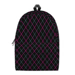 Black Pink And Blue Argyle Pattern Print Backpack