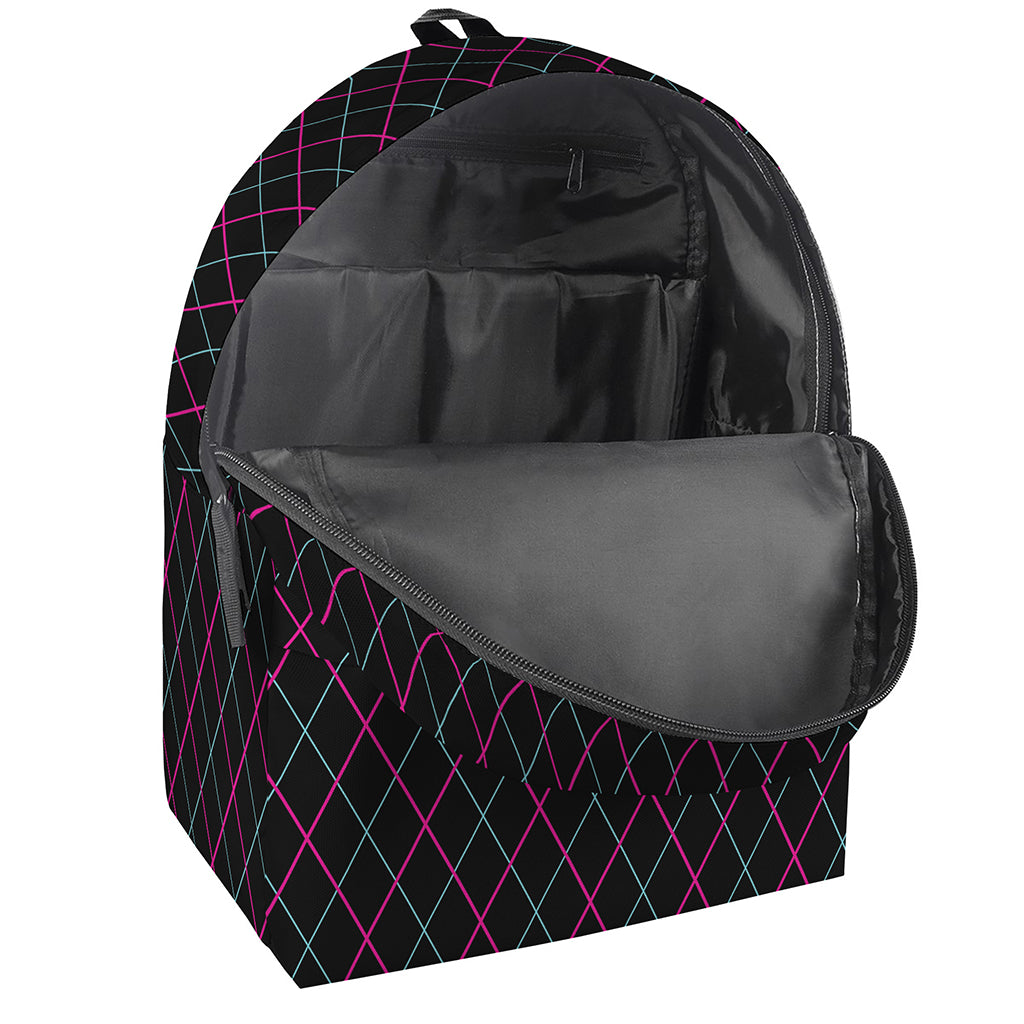 Black Pink And Blue Argyle Pattern Print Backpack