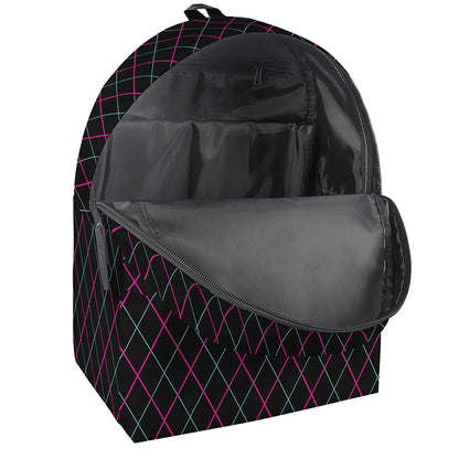 Black Pink And Blue Argyle Pattern Print Backpack