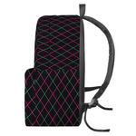 Black Pink And Blue Argyle Pattern Print Backpack