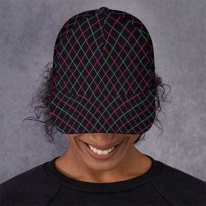 Black Pink And Blue Argyle Pattern Print Baseball Cap