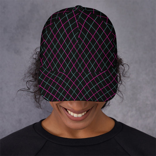 Black Pink And Blue Argyle Pattern Print Baseball Cap
