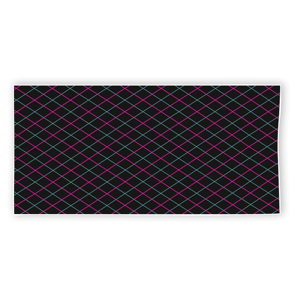 Black Pink And Blue Argyle Pattern Print Beach Towel