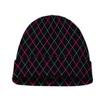 Black Pink And Blue Argyle Pattern Print Beanie