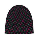 Black Pink And Blue Argyle Pattern Print Beanie