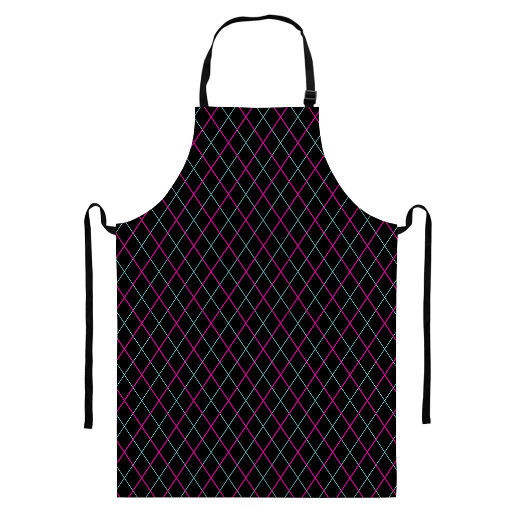 Black Pink And Blue Argyle Pattern Print Bib Apron With Pocket