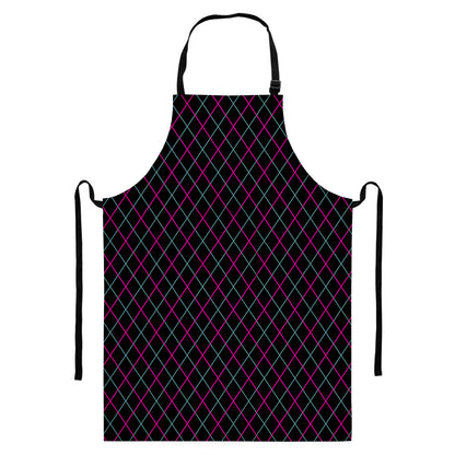 Black Pink And Blue Argyle Pattern Print Bib Apron With Pocket