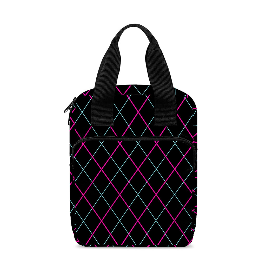 Black Pink And Blue Argyle Pattern Print Bible Tote Bag